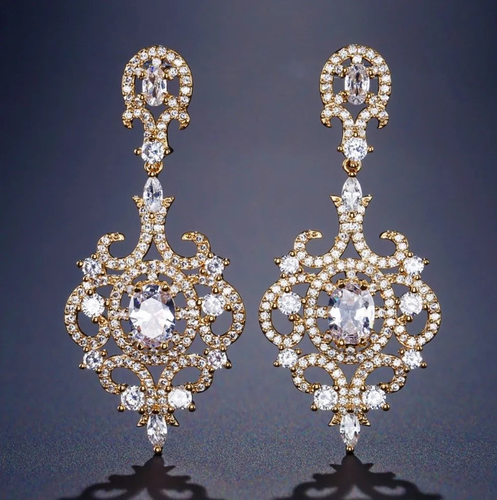 Wedding Jewelry - Cubic Zirconia Bridal Earrings - Available in Rose Gold, Silver and Yellow Gold