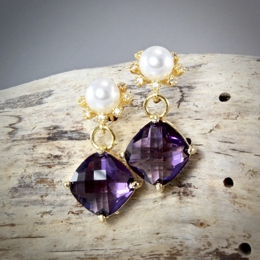 "Alanna" - Crystal and Pearl Gold Earrings - More Colors Available