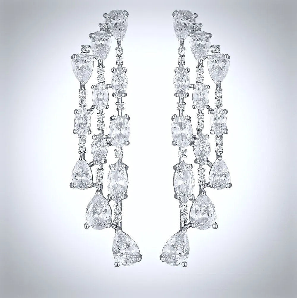 Wedding Jewelry - Silver Cubic Zirconia Bridal Earrings
