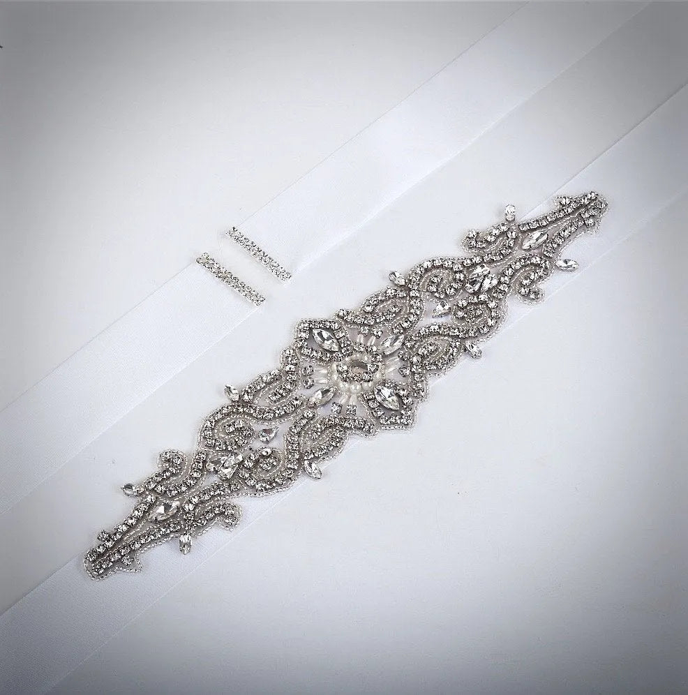 Wedding Accessories - Wedding Silver Crystal and Pearls Belt/Sash