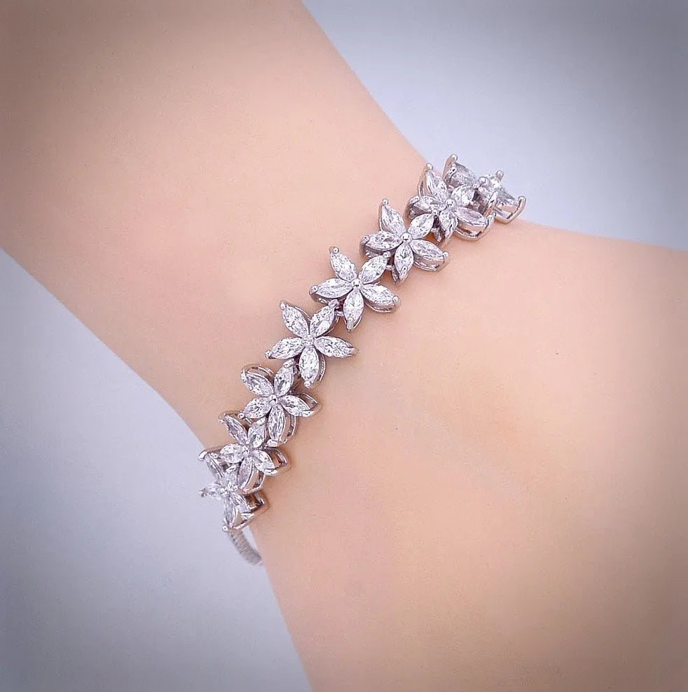 Wedding Jewelry - Cubic Zirconia Adjustable Bracelet - Available in Silver, Rose Gold and Yellow Gold
