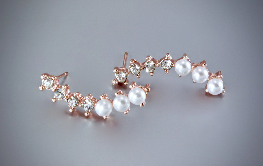 "Carly" - Pearl and Cubic Zirconia Bridal Earrings 