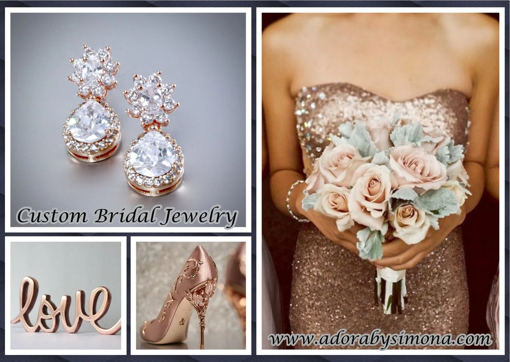 "Cassandra" - Rose Gold Cubic Zirconia Bridal Earrings  
