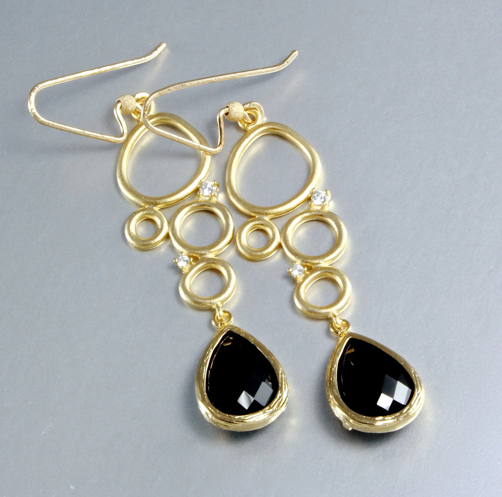 "Ella" - Black Onyx Drop Earrings 
