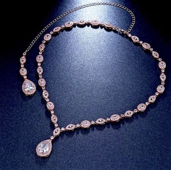 Wedding Jewelry - Cubic Zirconia Bridal Backdrop Necklace - Available in Rose Gold and Silver 