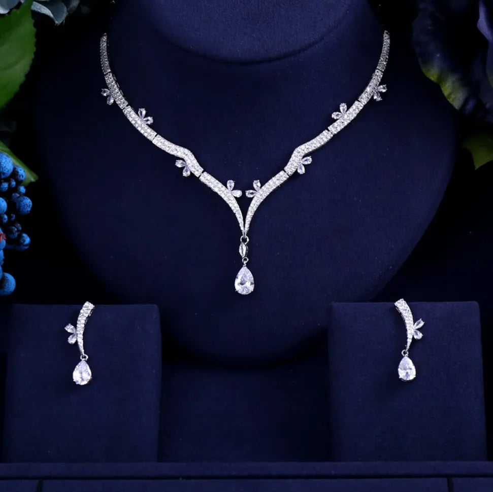 Wedding Jewelry - Silver Cubic Zirconia Bridal Jewelry Set