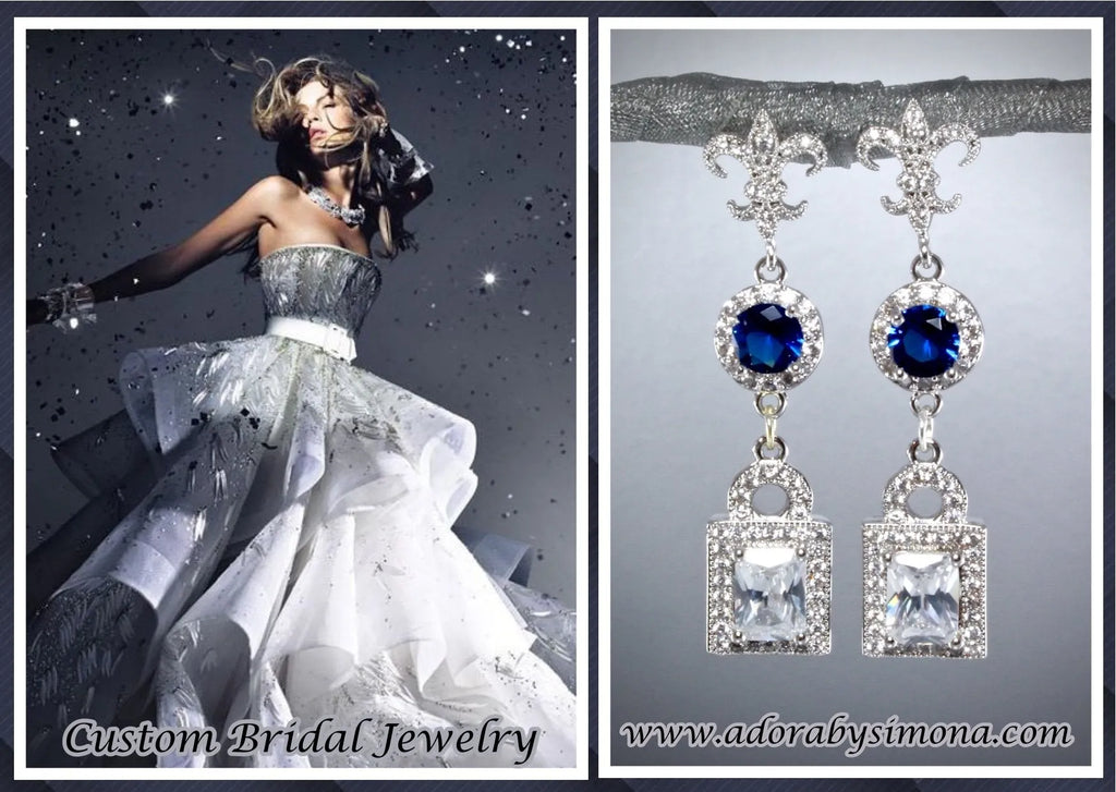 Wedding Jewelry - Blue Cubic Zirconia Bridal Earrings