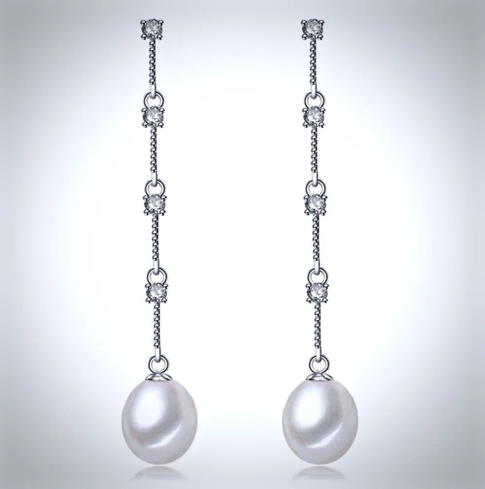 Wedding Jewelry - Pearl and Cubic Zirconia Bridal Earrings - Available in Silver and Yellow Gold