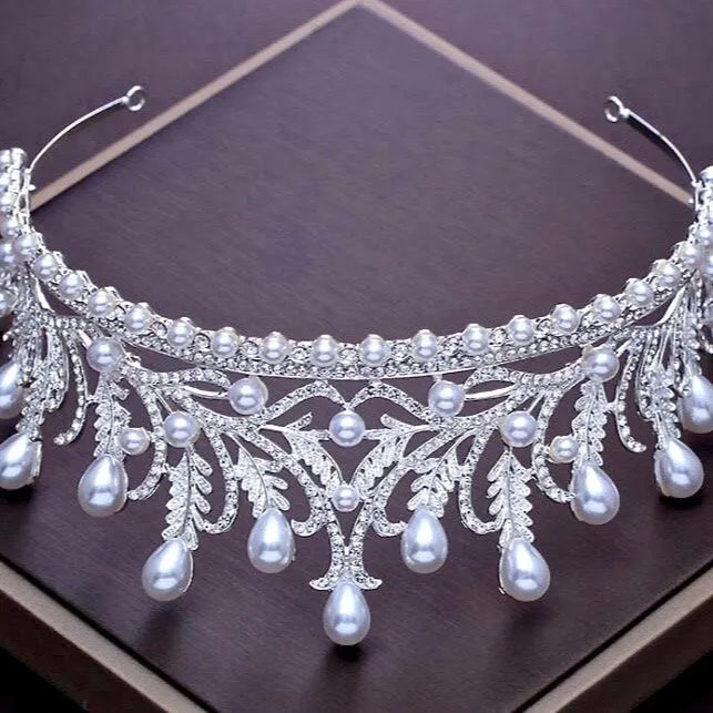 Wedding Hair Accessories - Pearl and Cubic Zirconia Bridal Tiara