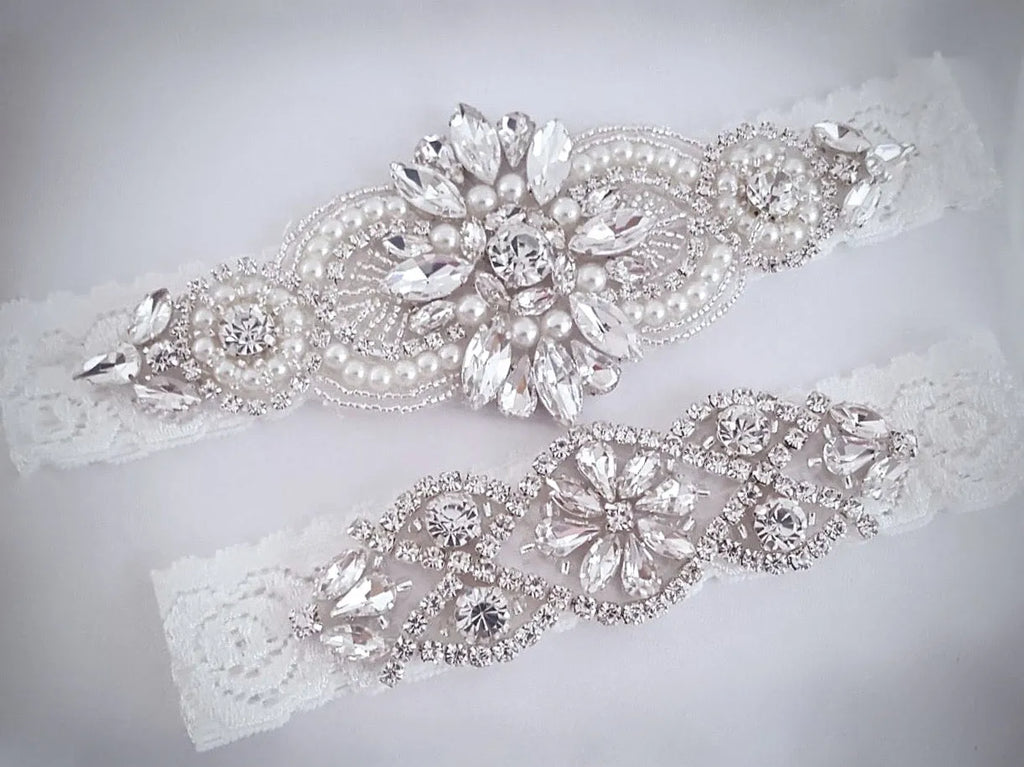 "Sierra" - Lace and Crystal Bridal Garter Set