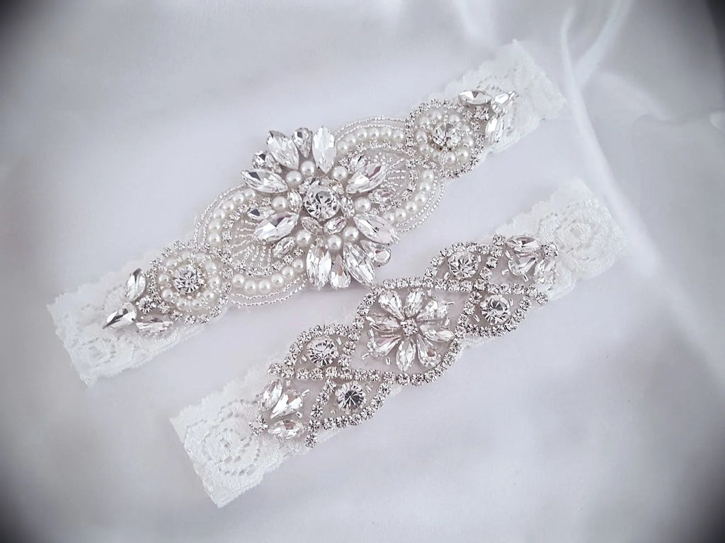 "Sierra" - Lace and Crystal Bridal Garter Set