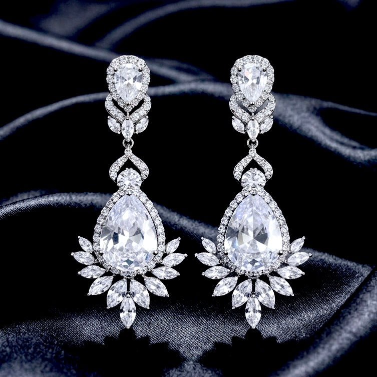 Elegant Wedding Jewelry - Cubic Zirconia Bridal Earrings
