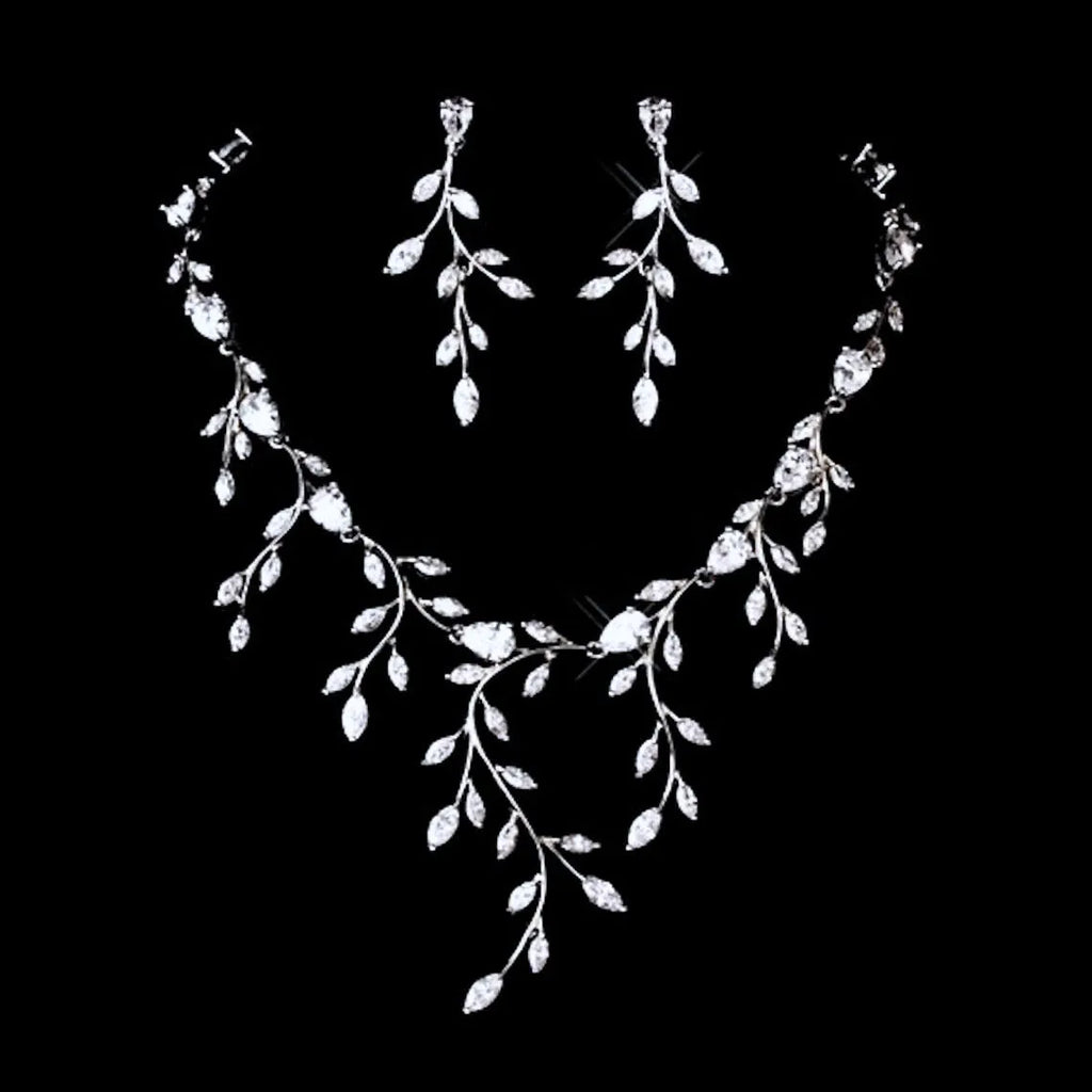 Elona CZ Vine Bridal Jewelry Set – Silver, Rose Gold & Gold Ensemble ...