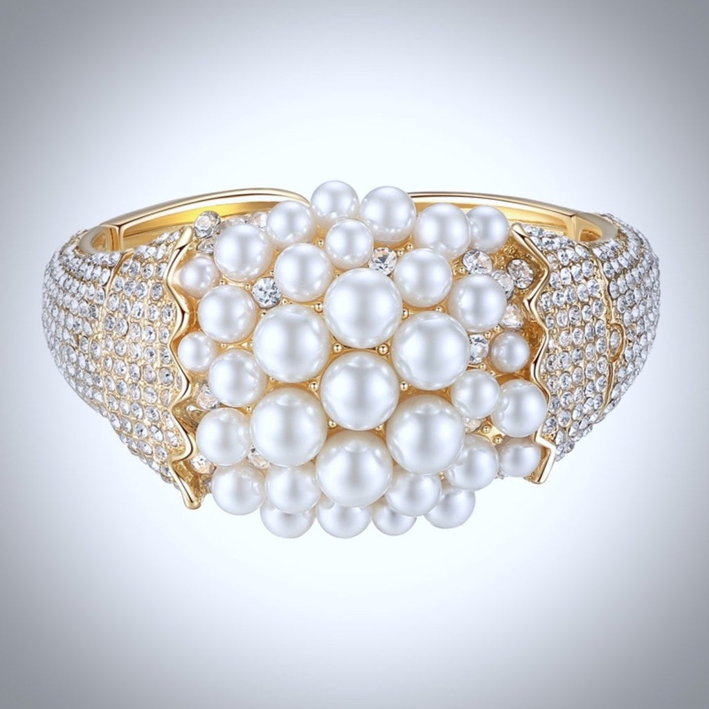 Wedding Pearl Jewelry - Pearl and Cubic Zirconia Gold Bridal Bracelet