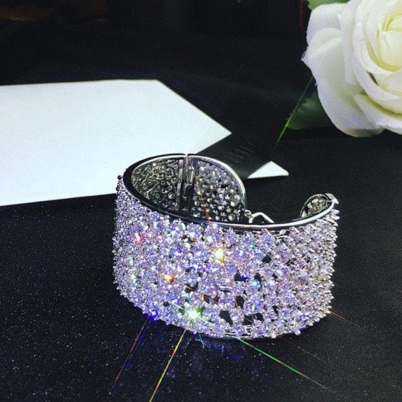 Wedding Jewelry - Cubic Zirconia Bridal Cuff Bracelet