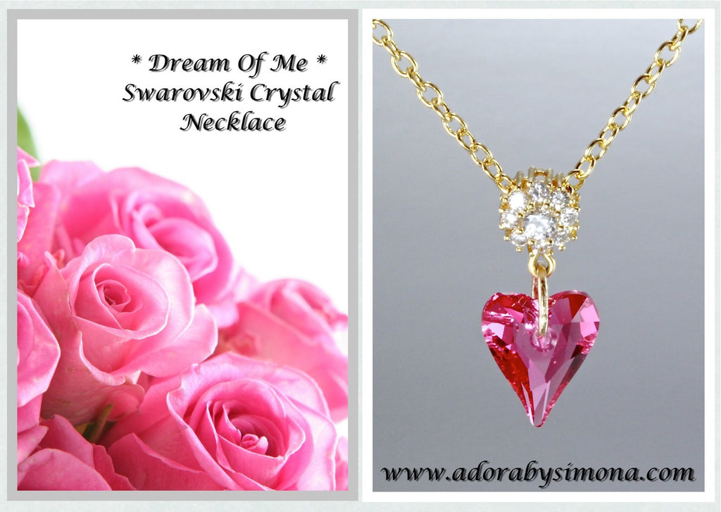 Wedding Jewelry - Pink Heart Swarovski Crystal Necklace