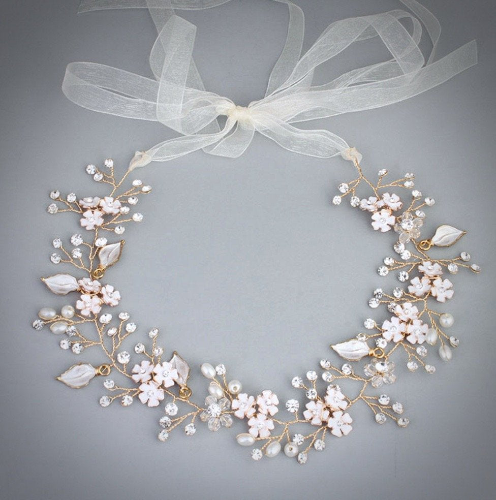 Wedding Hair Accessories - Pearl and Crystal Bridal Headband - Available in Silver, Rose Gold and Yellow Gold