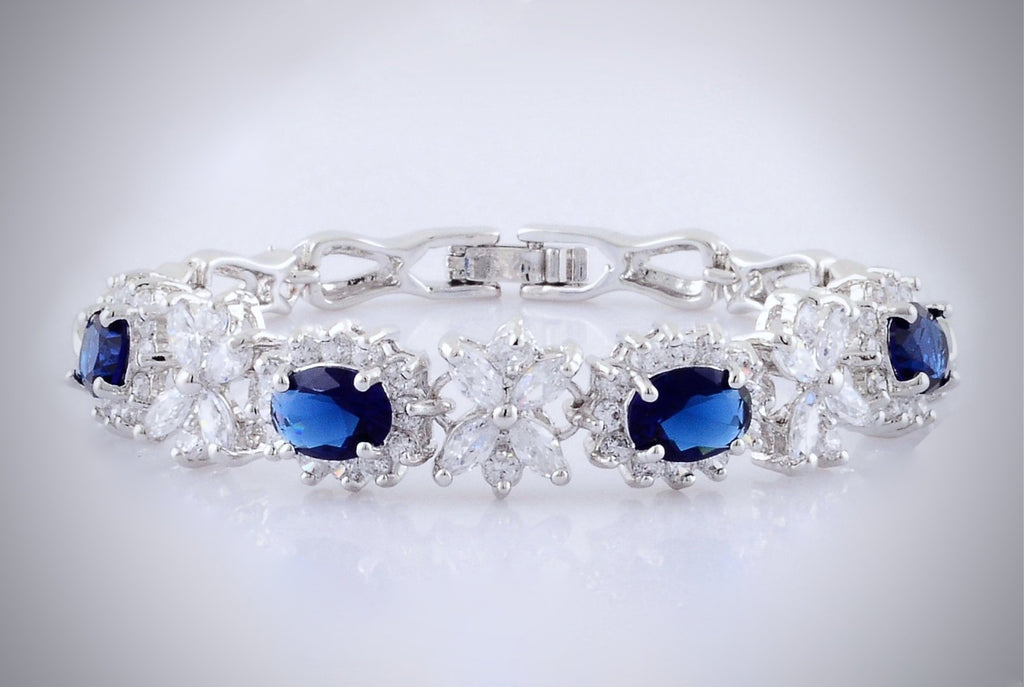 Wedding Jewelry - Blue Cubic Zirconia Bridal Bracelet