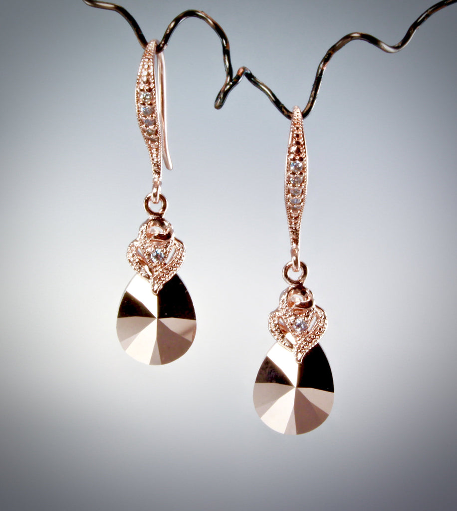 Wedding Jewelry - Rose Gold Swarovski Crystal Earrings