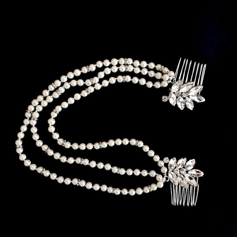 "Caitlyn" - Silver Pearl and Crystal Bridal Hair Accessory 