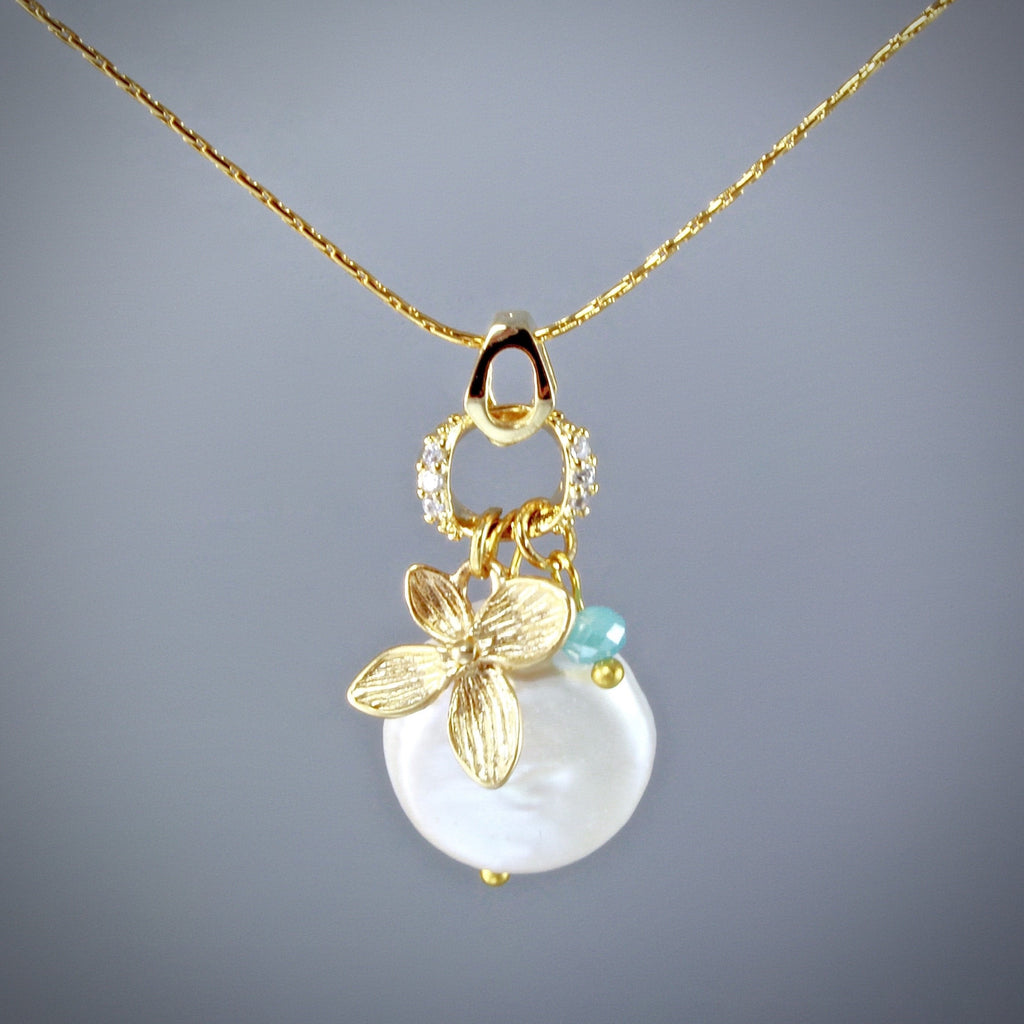 "Seaside" - Cultured Pearl and Chalcedony Necklace - Available in Gold and Silver