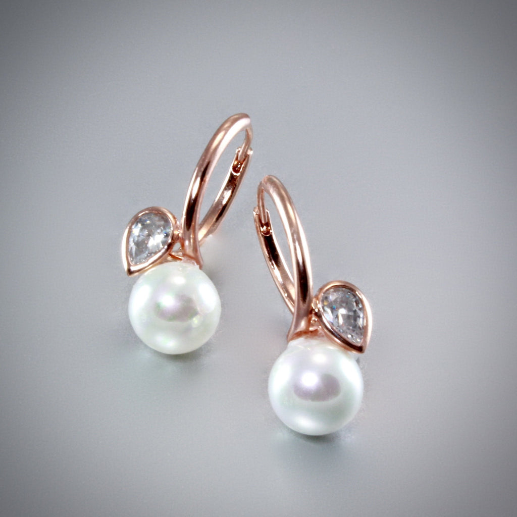 "Promise" - Pearl Bridal Earrings - Available in Rose Gold and Silver 