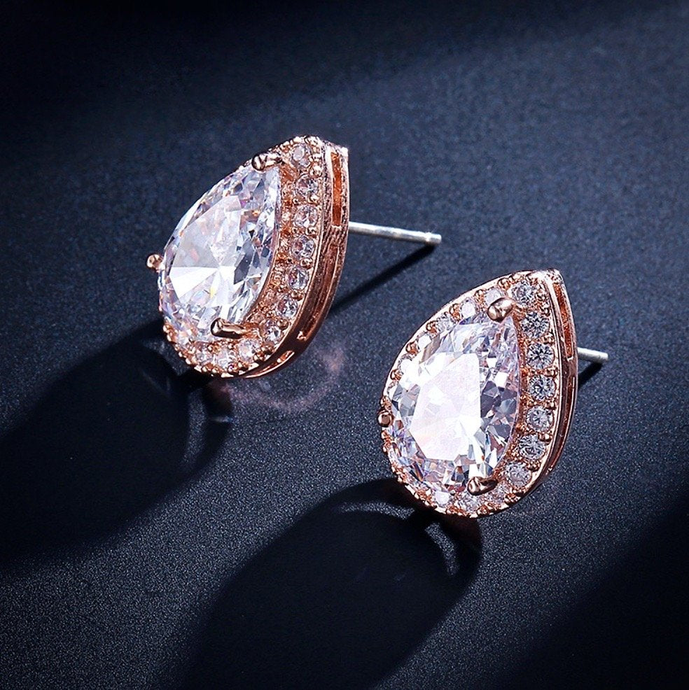 Wedding Jewelry - Cubic Zirconia Bridal Earrings - Available in Silver and Rose Gold