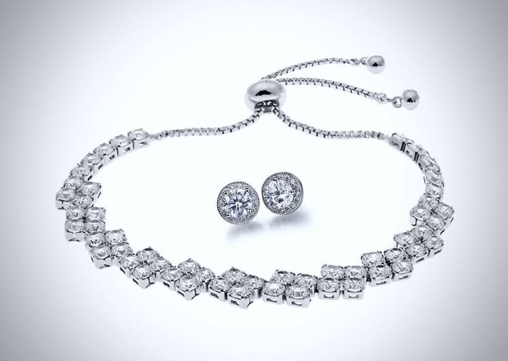 "Brooklyn" - Cubic Zirconia Adjustable Bracelet and Earrings Set