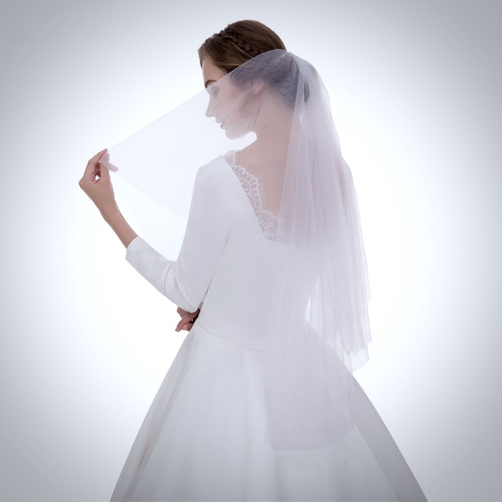 Wedding Veils - Raw- Edge 2-Tier Fingertip Bridal Veil - Available in White, Off-White and Ivory