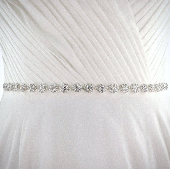 "Soleil" - Silver Crystal Bridal Belt/Sash