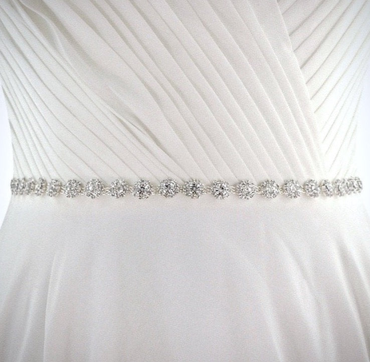 "Soleil" - Silver Crystal Bridal Belt/Sash