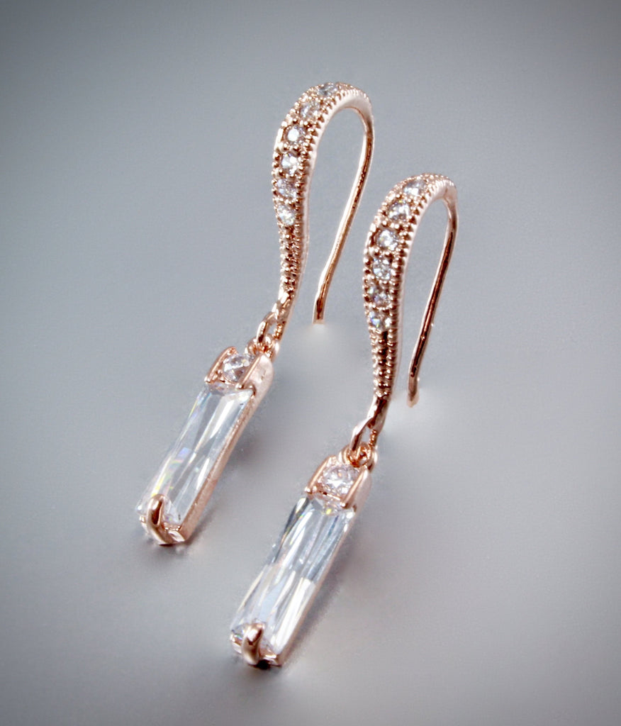 Wedding Jewelry - Rose Gold Cubic Zirconia Bridal Earrings