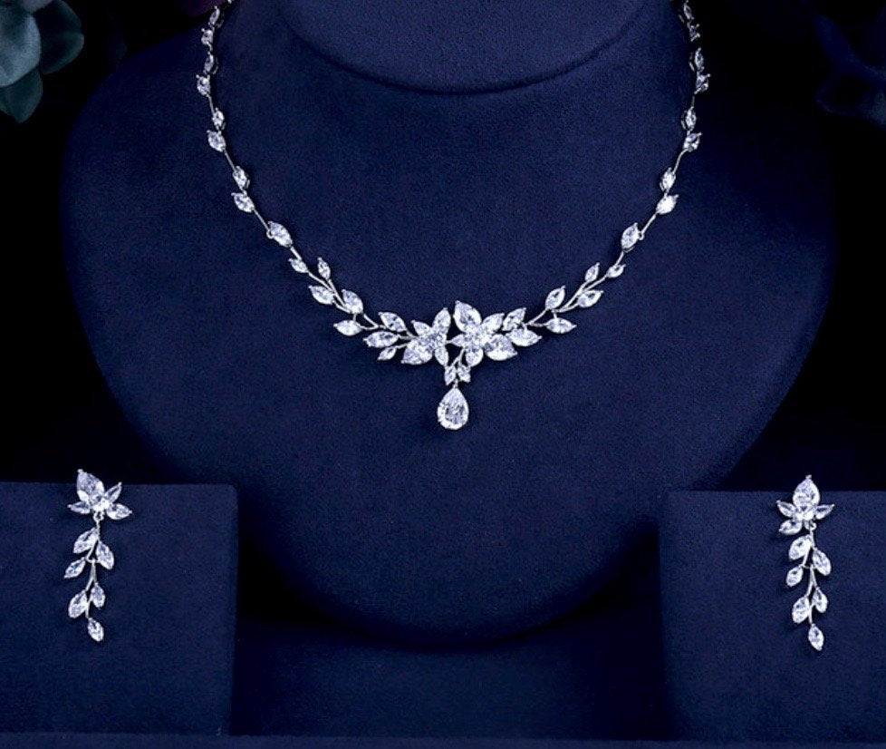 Wedding Jewelry - Silver Cubic Zirconia Bridal Jewelry Set