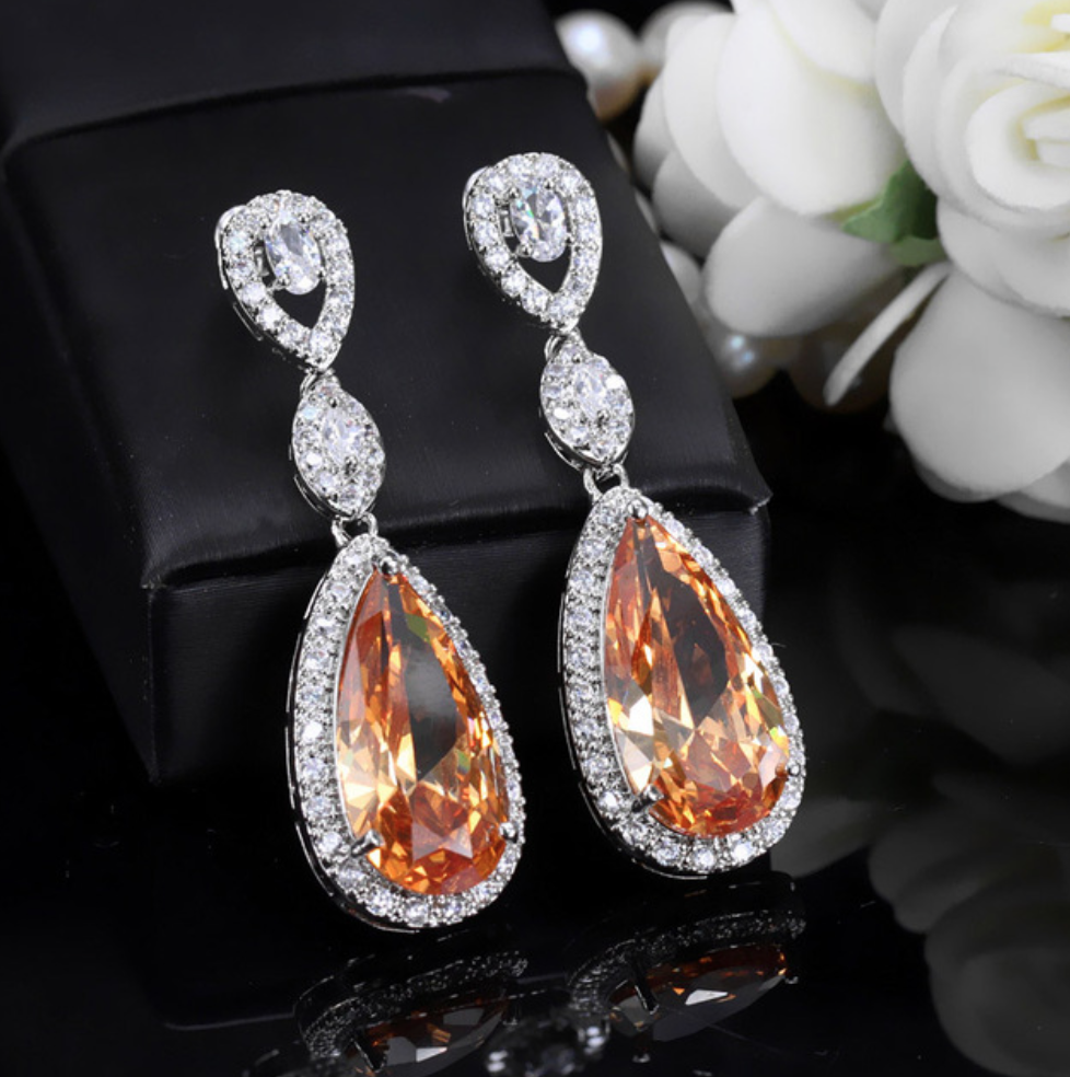 "Amy" - Silver Cubic Zirconia Bridal Earrings - More Colors Available