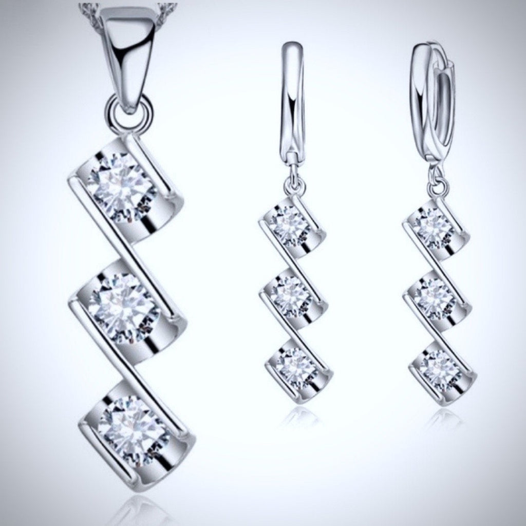 "Ayana" - Cubic Zirconia and Sterling Silver Bridal Necklace and Earrings Set