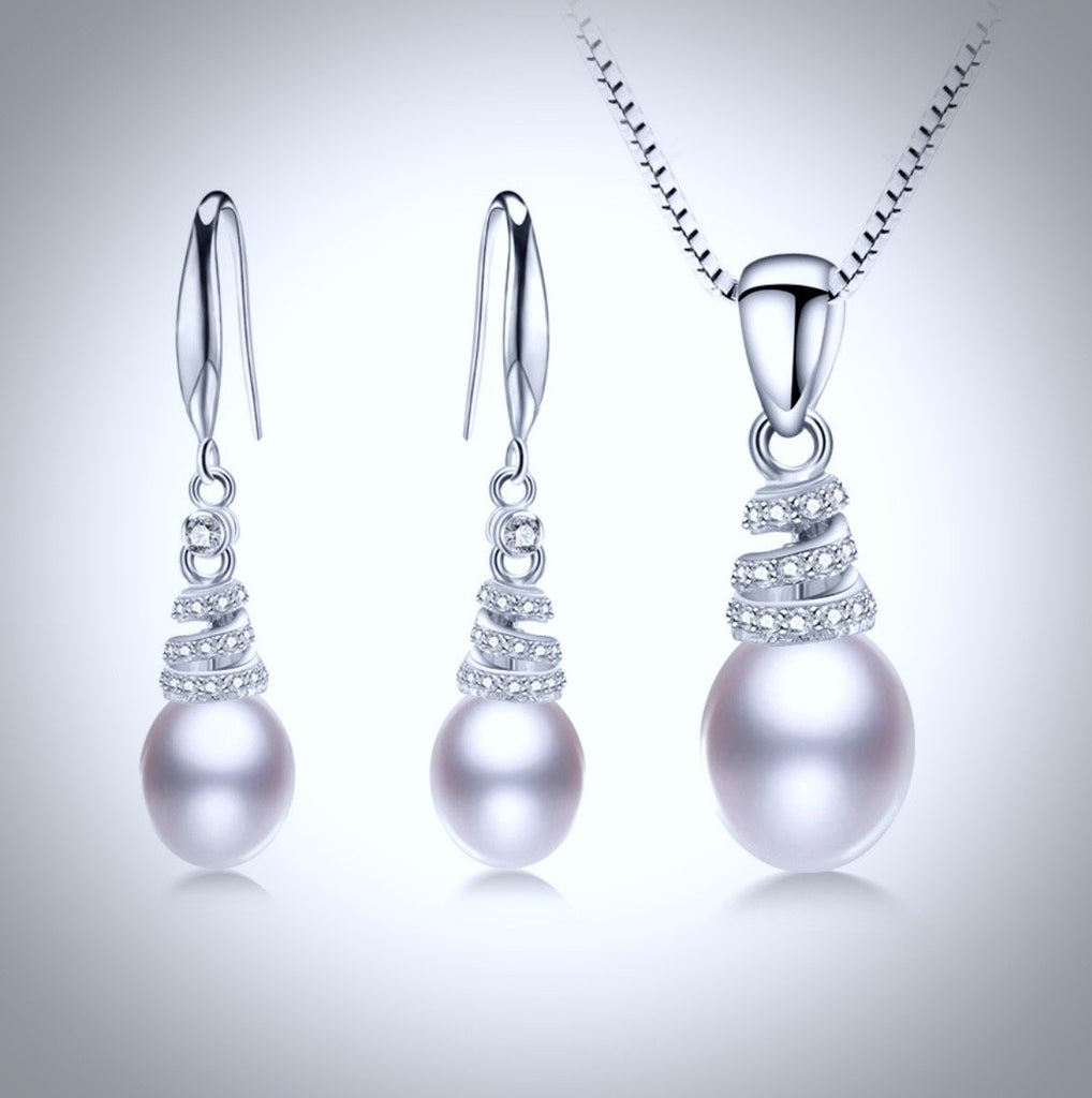 "Kalena" - Freshwater Pearl and Sterling Silver Bridal Necklace and Earrings Set