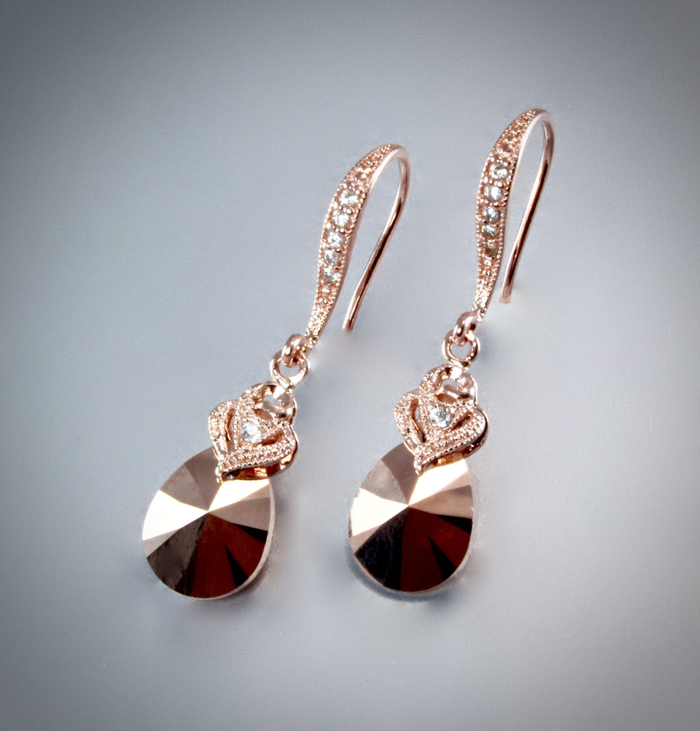 Wedding Jewelry - Rose Gold Swarovski Crystal Earrings