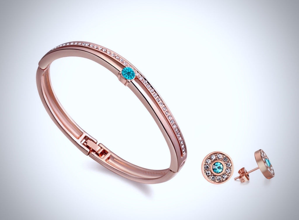 "Nicole" - Rose Gold and Cubic Zirconia Bracelet and Earrings Set