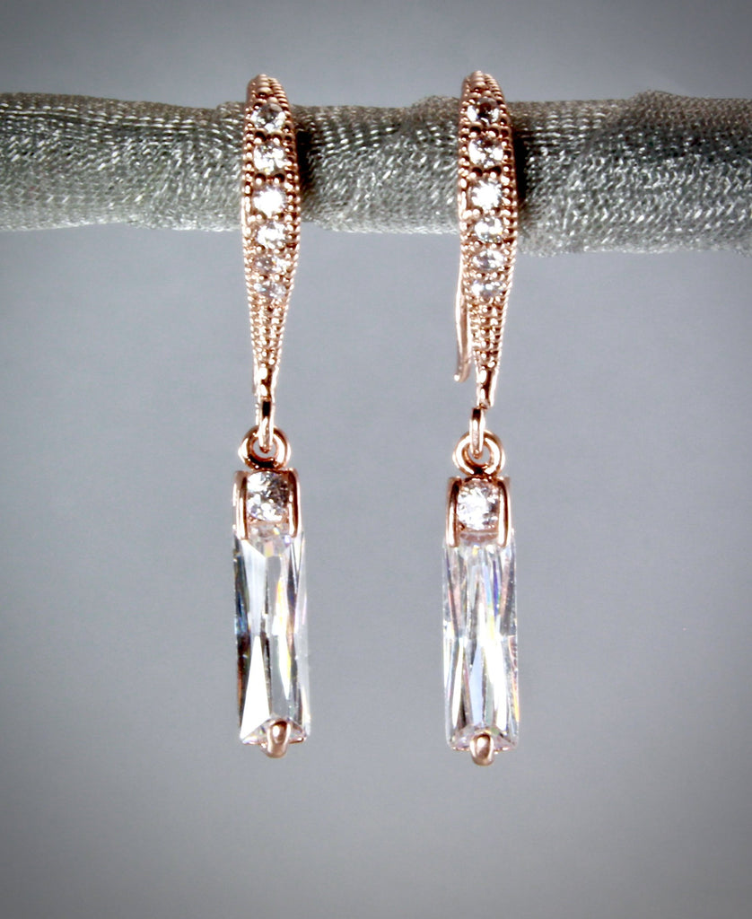 Wedding Jewelry - Rose Gold Cubic Zirconia Bridal Earrings