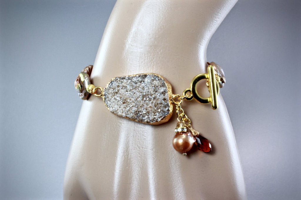 "Evelyn" - Drusy Agate and Pearl Bracelet