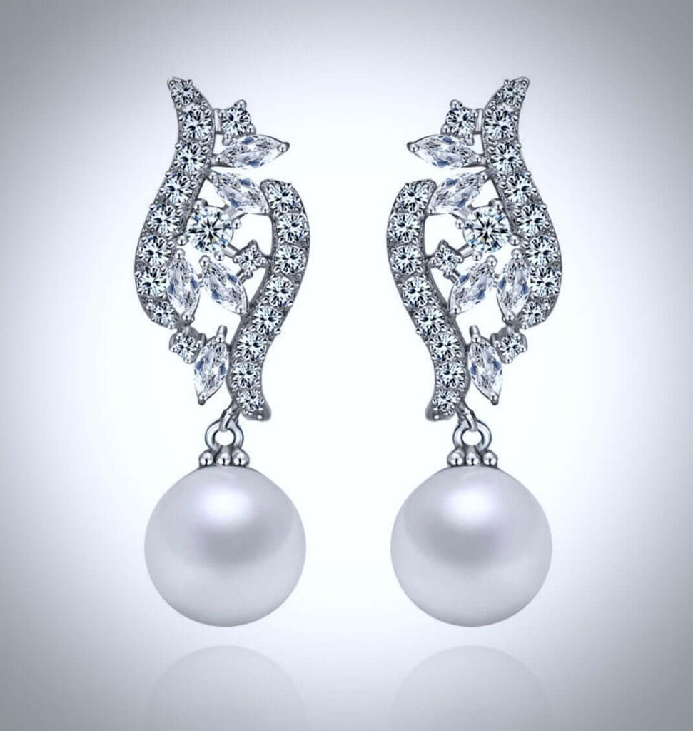 Pearl Wedding Jewelry - Pearl and Cubic Zirconia Bridal Jewelry Set