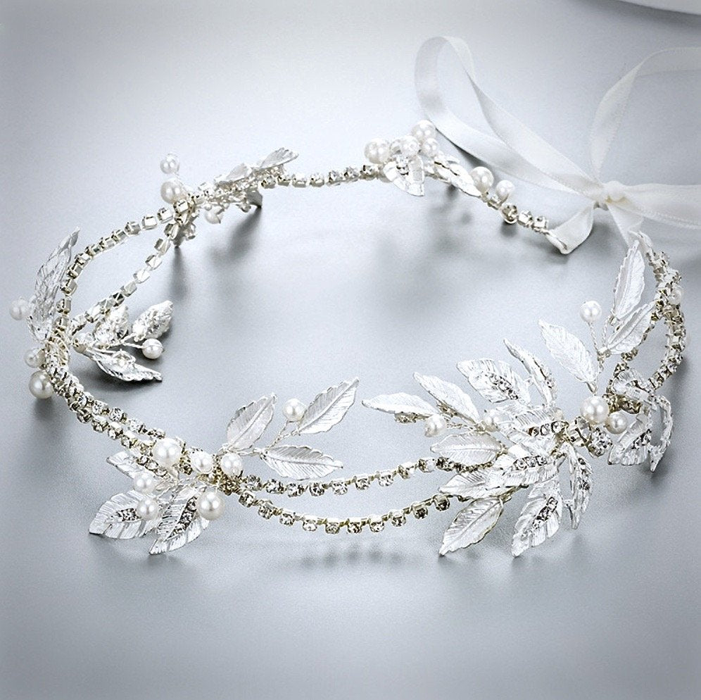 Wedding Hair Accessories - Silver Pearl and Crystal Bridal Headband