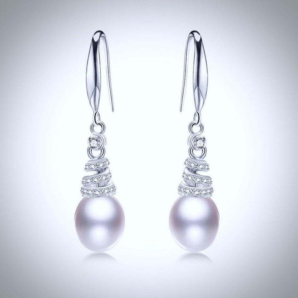 "Kalena" - Freshwater Pearl and Sterling Silver Bridal Necklace and Earrings Set