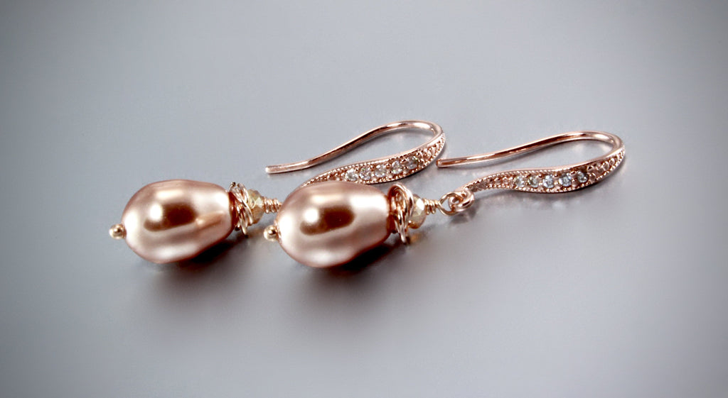 "Shanti" - Swarovski Pearl and Rose Gold Bridal Earrings 