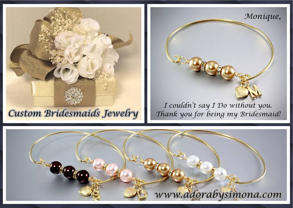 "Brittany" - Personalized Pearl Bridesmaids Bracelet - More Colors Available