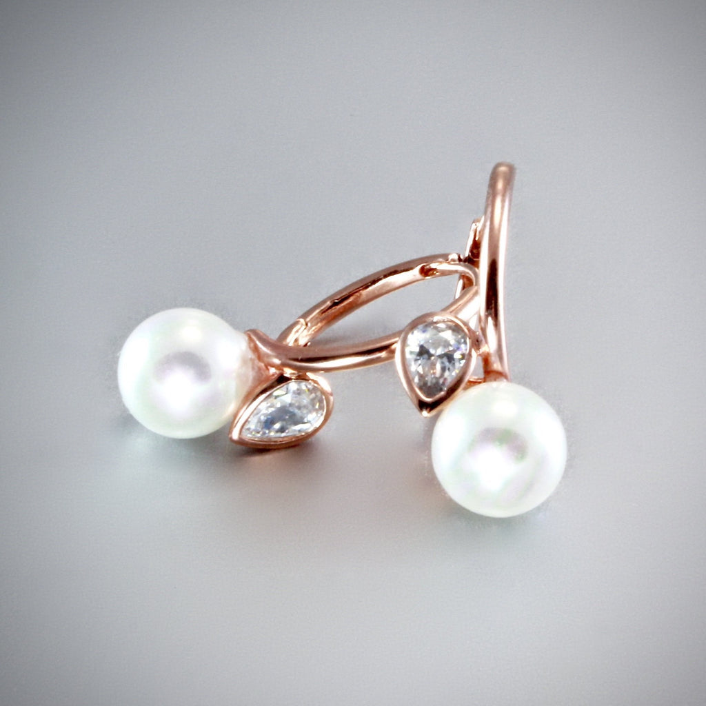 "Promise" - Pearl Bridal Earrings - Available in Rose Gold and Silver 