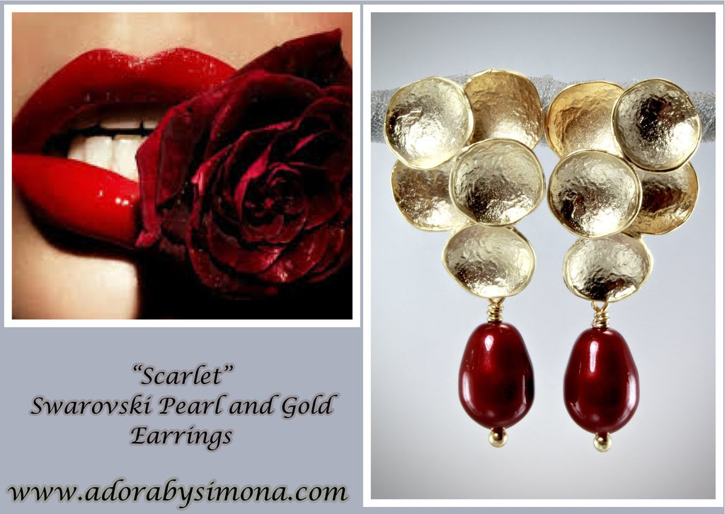 "Scarlet" - Swarovski Crystal Pearl Earrings