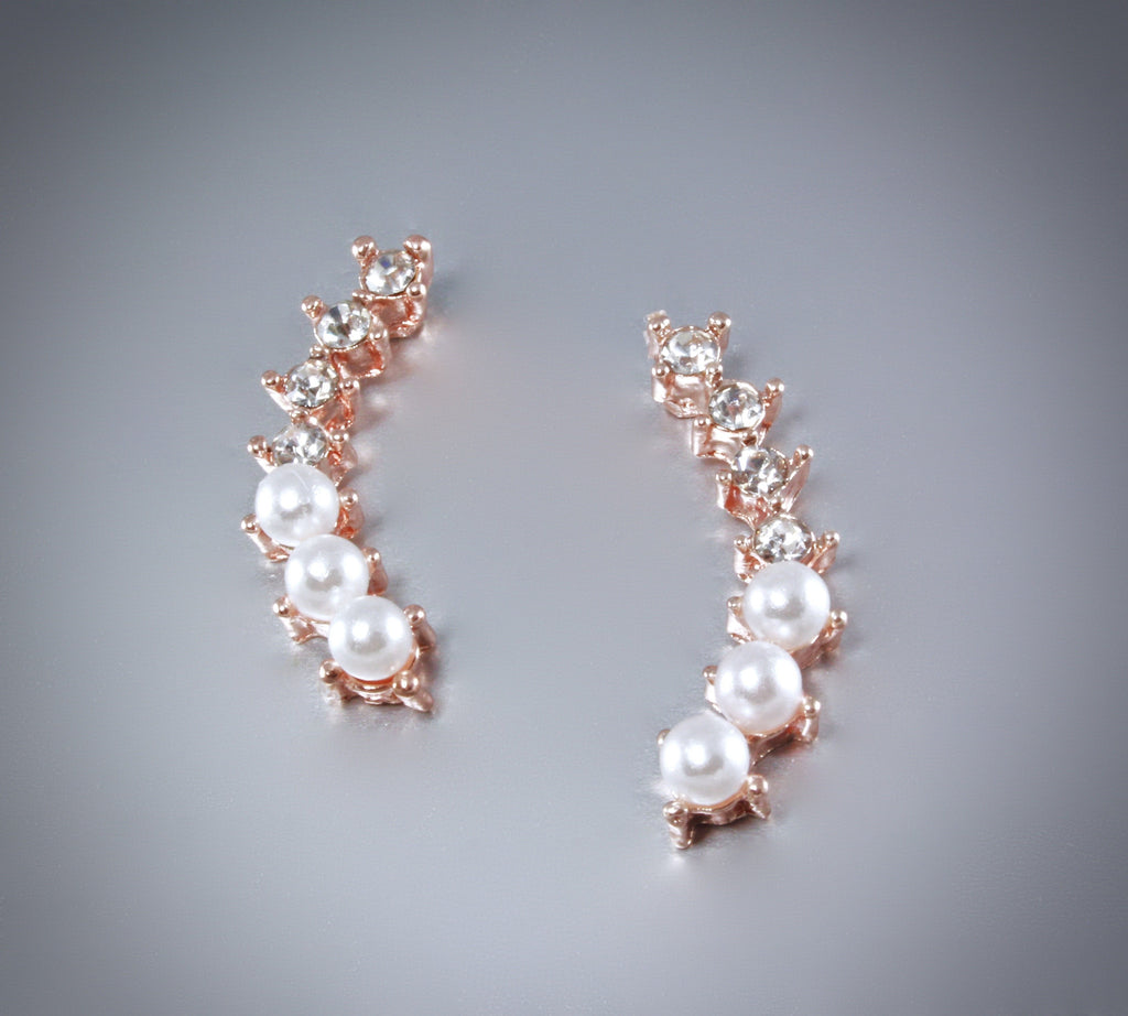 "Carly" - Pearl and Cubic Zirconia Bridal Earrings 
