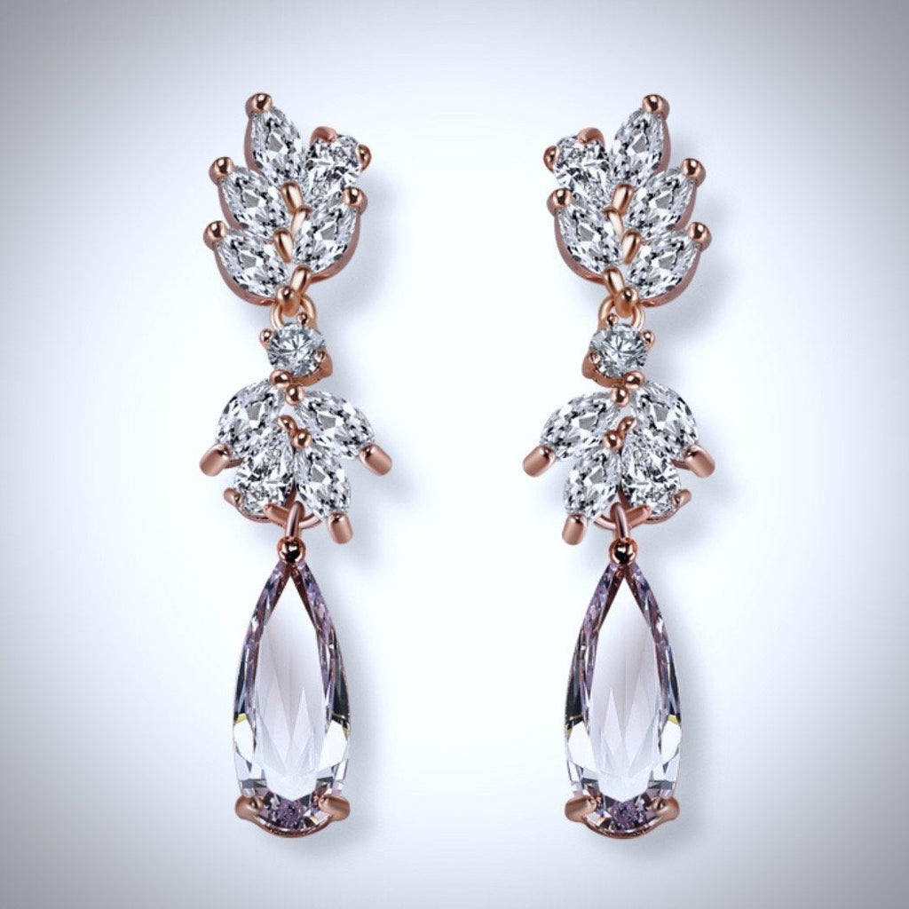 Wedding Jewelry - Cubic Zirconia Bridal Earrings - Available in Rose Gold, Silver and Yellow Gold