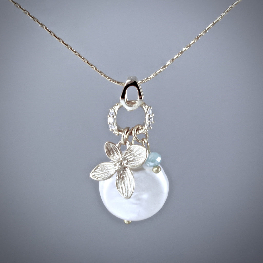 "Seaside" - Cultured Pearl and Chalcedony Necklace - Available in Gold and Silver